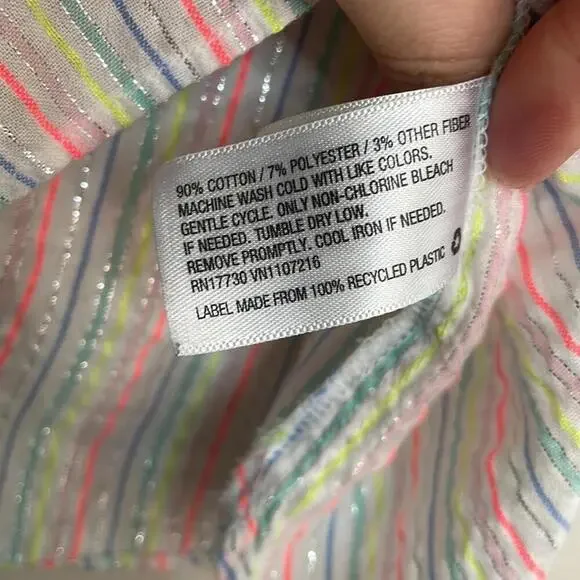 A New Day White and Colorful Striped Semi Sheer Blouse Bell Sleeve - Picture 8 of 8